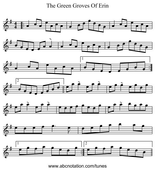 The Green Groves Of Erin - staff notation