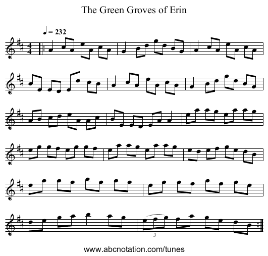 The Green Groves of Erin - staff notation