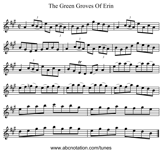 The Green Groves Of Erin - staff notation