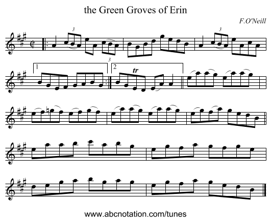 the Green Groves of Erin - staff notation