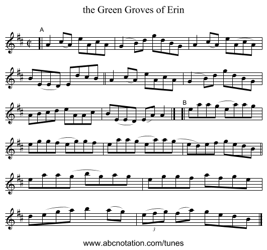 the Green Groves of Erin - staff notation