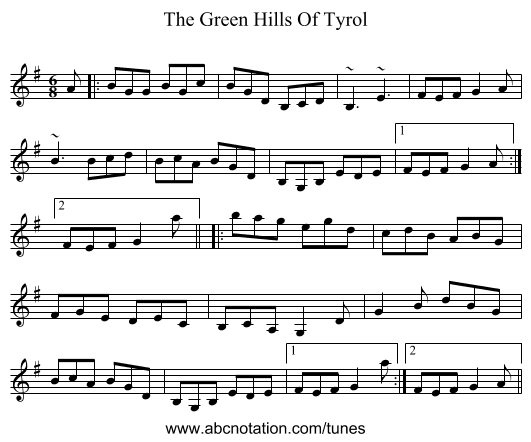 The Green Hills Of Tyrol - staff notation