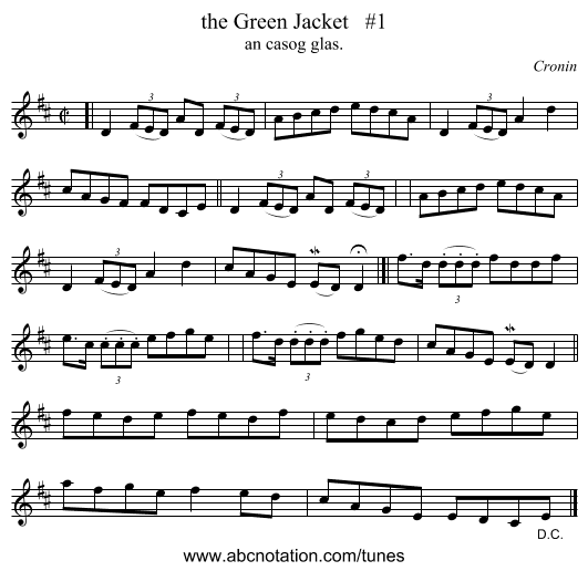 the Green Jacket   #1 - staff notation