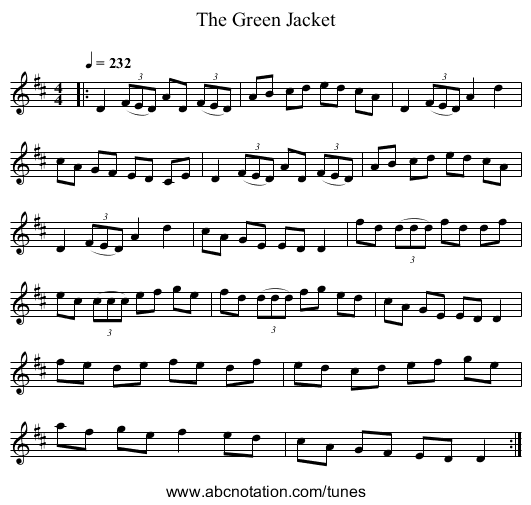 The Green Jacket - staff notation