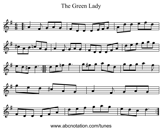 The Green Lady - staff notation