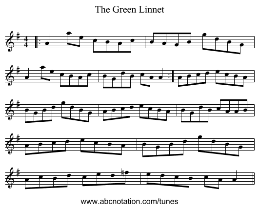 The Green Linnet - staff notation