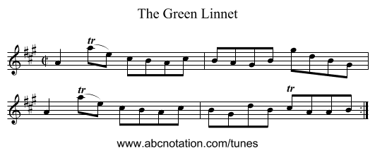 The Green Linnet - staff notation
