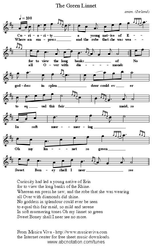 The Green Linnet - staff notation