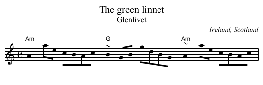 The green linnet - staff notation