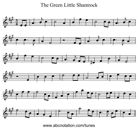 The Green Little Shamrock - staff notation