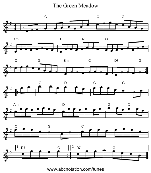 The Green Meadow - staff notation
