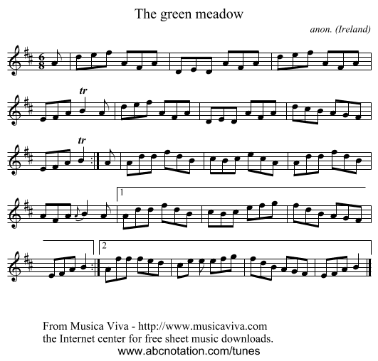 The green meadow - staff notation