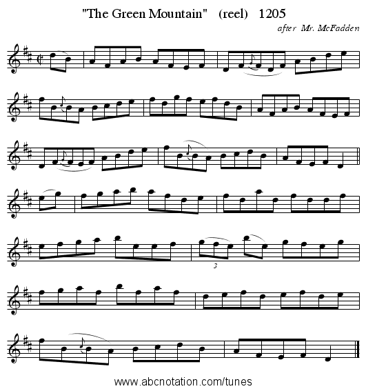 The Green Mountain   (reel)   1205 - staff notation