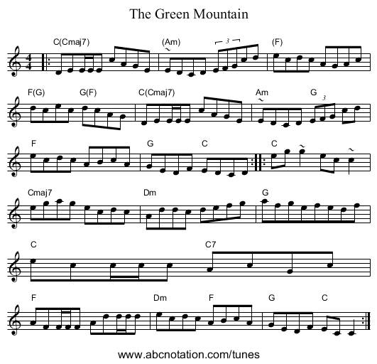 The Green Mountain - staff notation