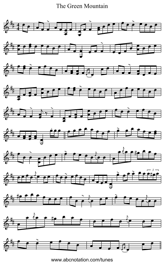 The Green Mountain - staff notation