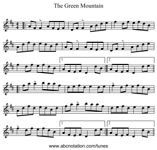 The Green Mountain - staff notation