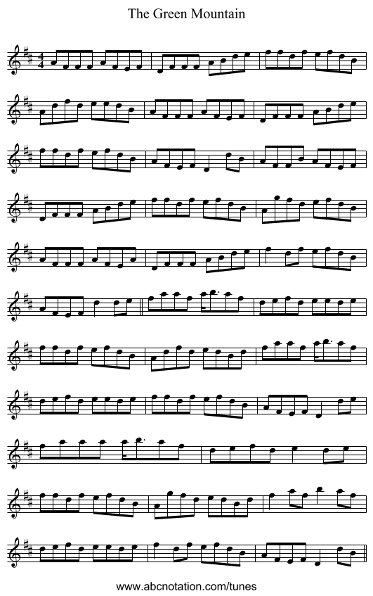 The Green Mountain - staff notation