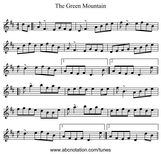 The Green Mountain - staff notation