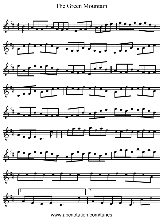 The Green Mountain - staff notation