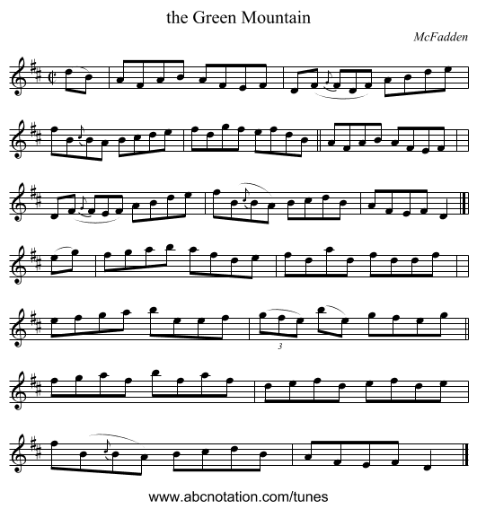the Green Mountain - staff notation