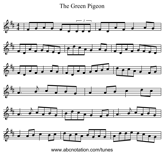 The Green Pigeon - staff notation