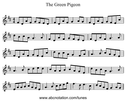 The Green Pigeon - staff notation