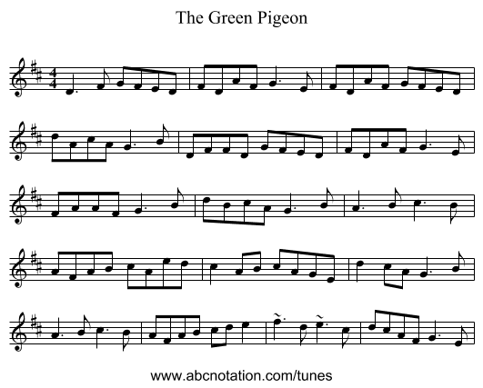 The Green Pigeon - staff notation