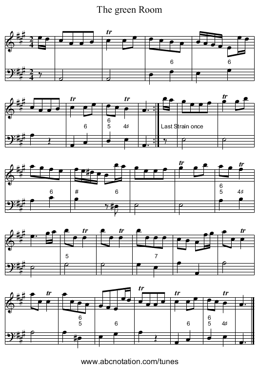 The green Room - staff notation