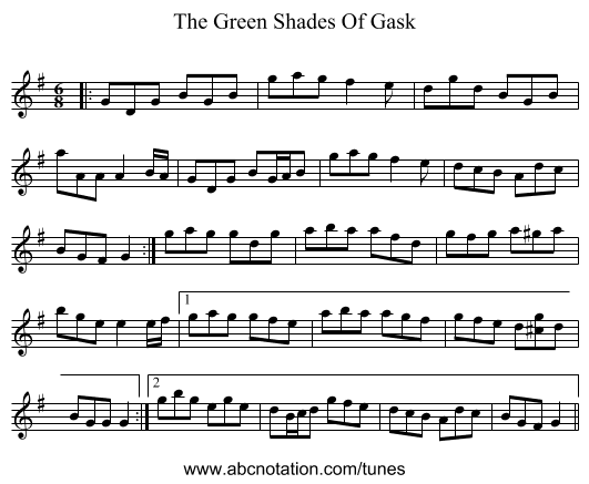 The Green Shades Of Gask - staff notation