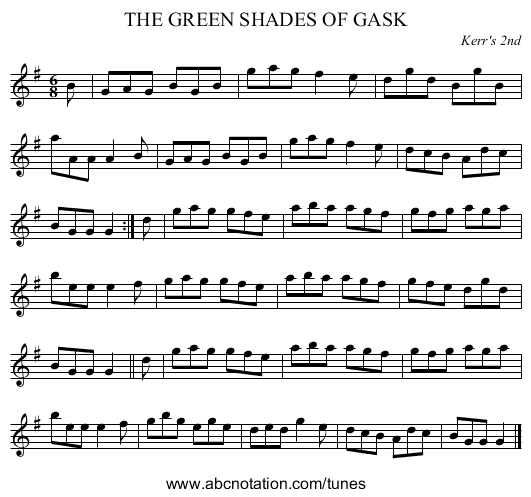 THE GREEN SHADES OF GASK - staff notation