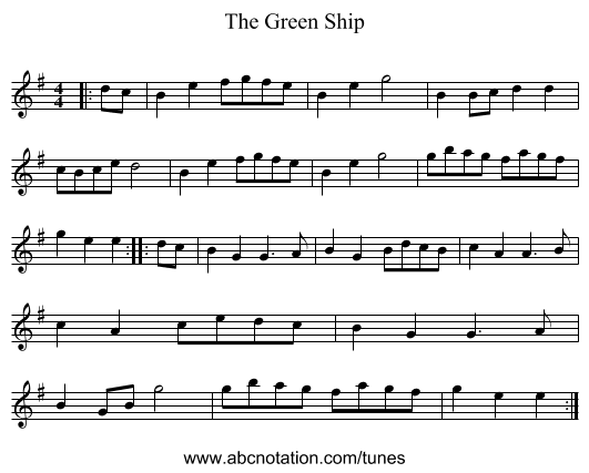 The Green Ship - staff notation