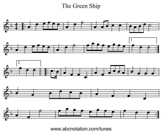 The Green Ship - staff notation