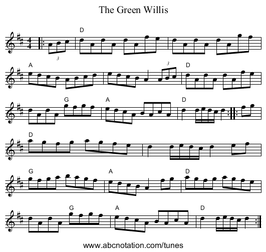 The Green Willis - staff notation