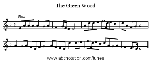 The Green Wood - staff notation