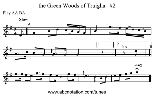the Green Woods of Truigha   #2 - staff notation