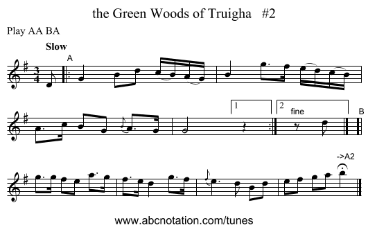 the Green Woods of Truigha   #2 - staff notation