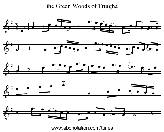the Green Woods of Truigha - staff notation