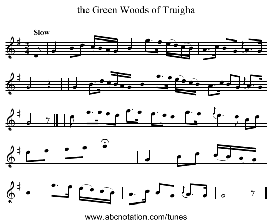 the Green Woods of Truigha - staff notation
