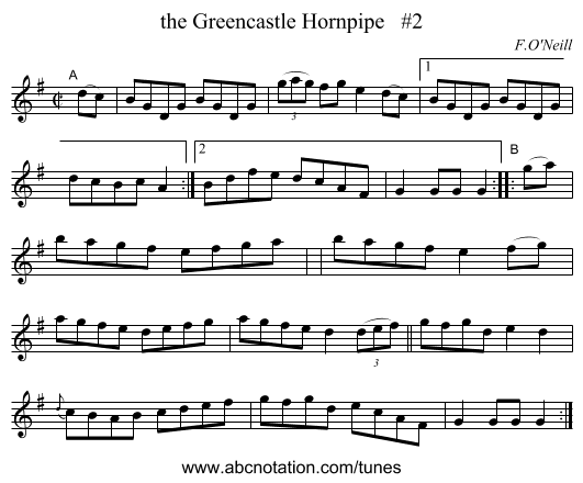 the Greencastle Hornpipe   #2 - staff notation