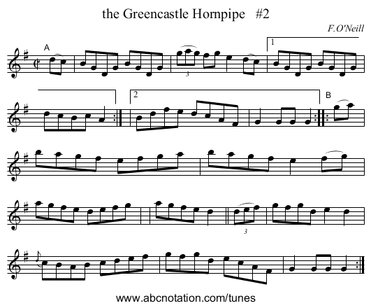 the Greencastle Hornpipe #2 - staff notation