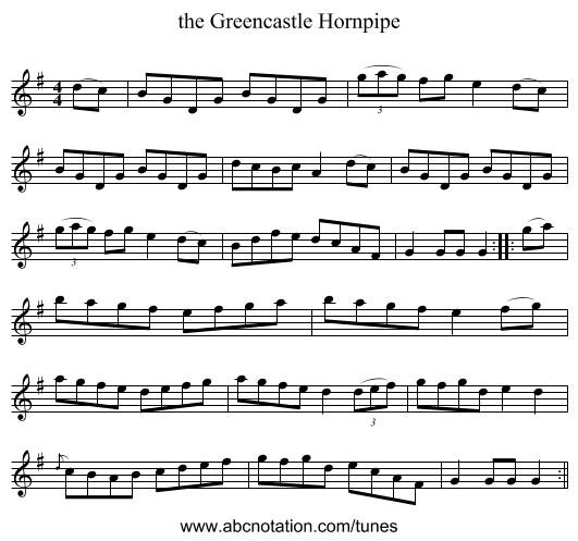 the Greencastle Hornpipe - staff notation