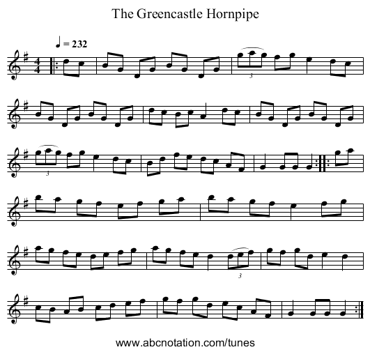 The Greencastle Hornpipe - staff notation