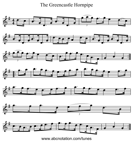 The Greencastle Hornpipe - staff notation