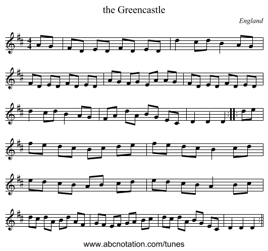 the Greencastle - staff notation