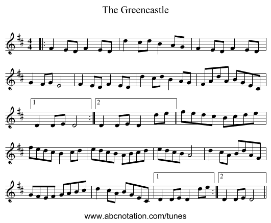 The Greencastle - staff notation