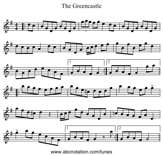 The Greencastle - staff notation