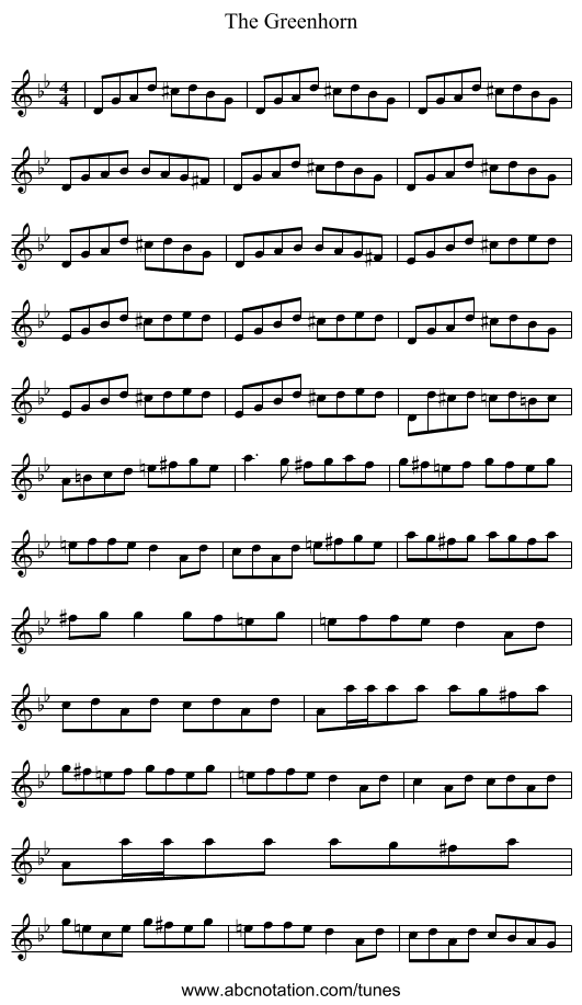 The Greenhorn - staff notation