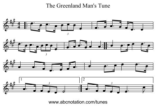 The Greenland Man's Tune - staff notation
