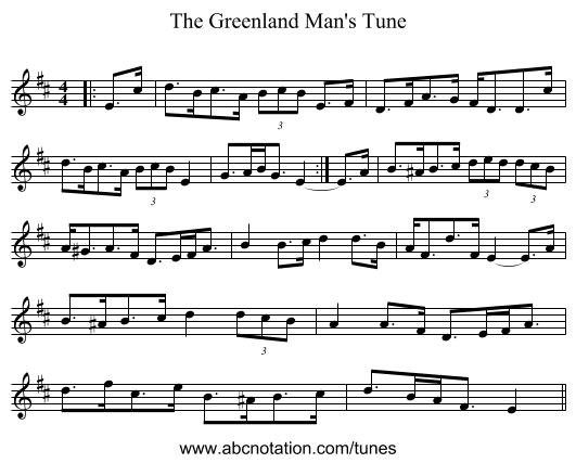 The Greenland Man's Tune - staff notation