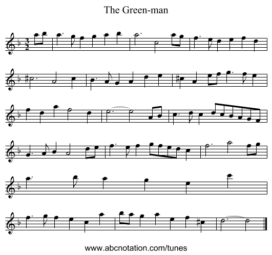 The Green-man - staff notation